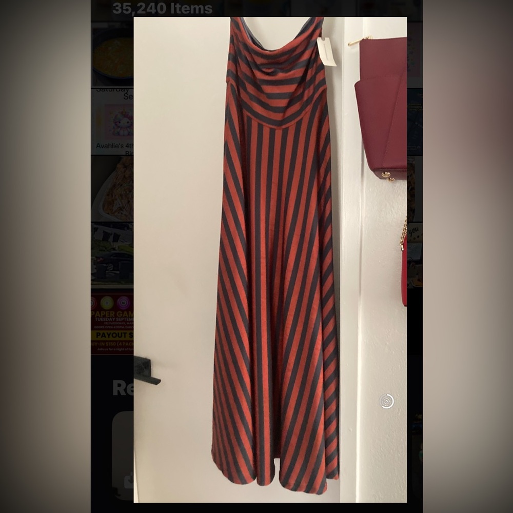 Anthropologie Strapless burnt orange and dark blue stripped Dress